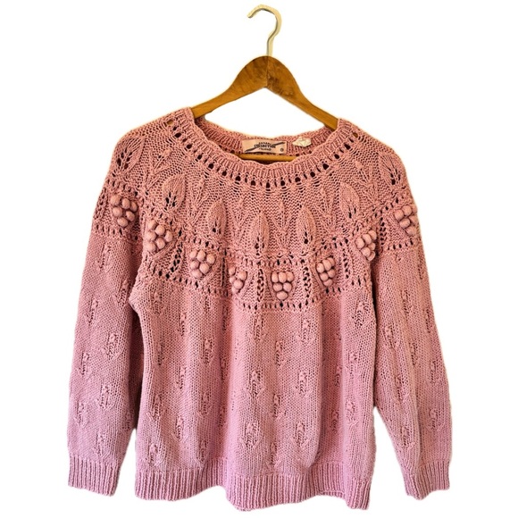 UNREAL Vintage Dusty Pink Knit Woven Crochet Cotton Sweater Jumper Pullover - Picture 11 of 11